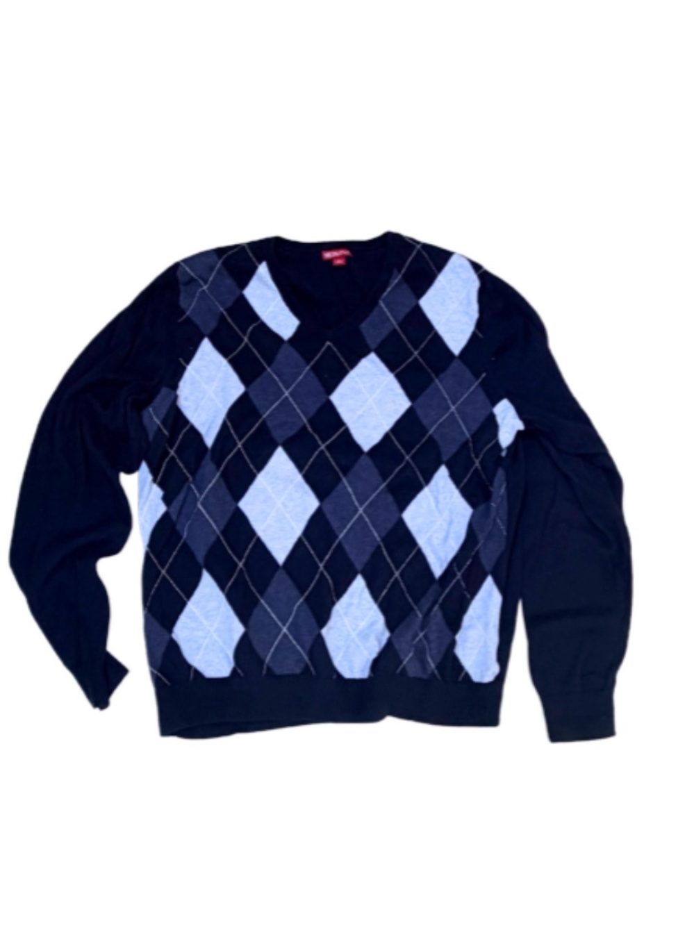 Merona Men's Navy & Light Blue Argyle V-Neck Sweater - Picture 2 of 5